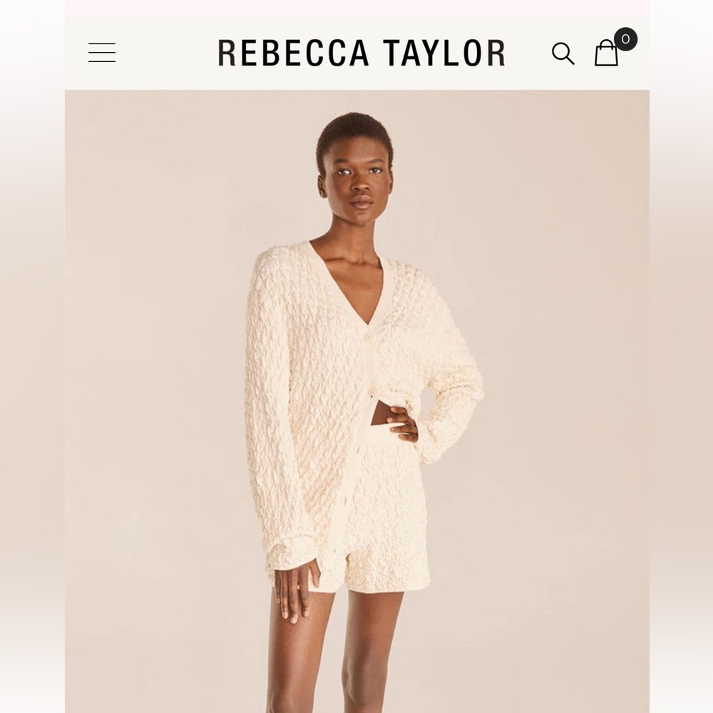 NWOT Rebecca Taylor Cotton Textured Tailored Shorts Cream Size M
